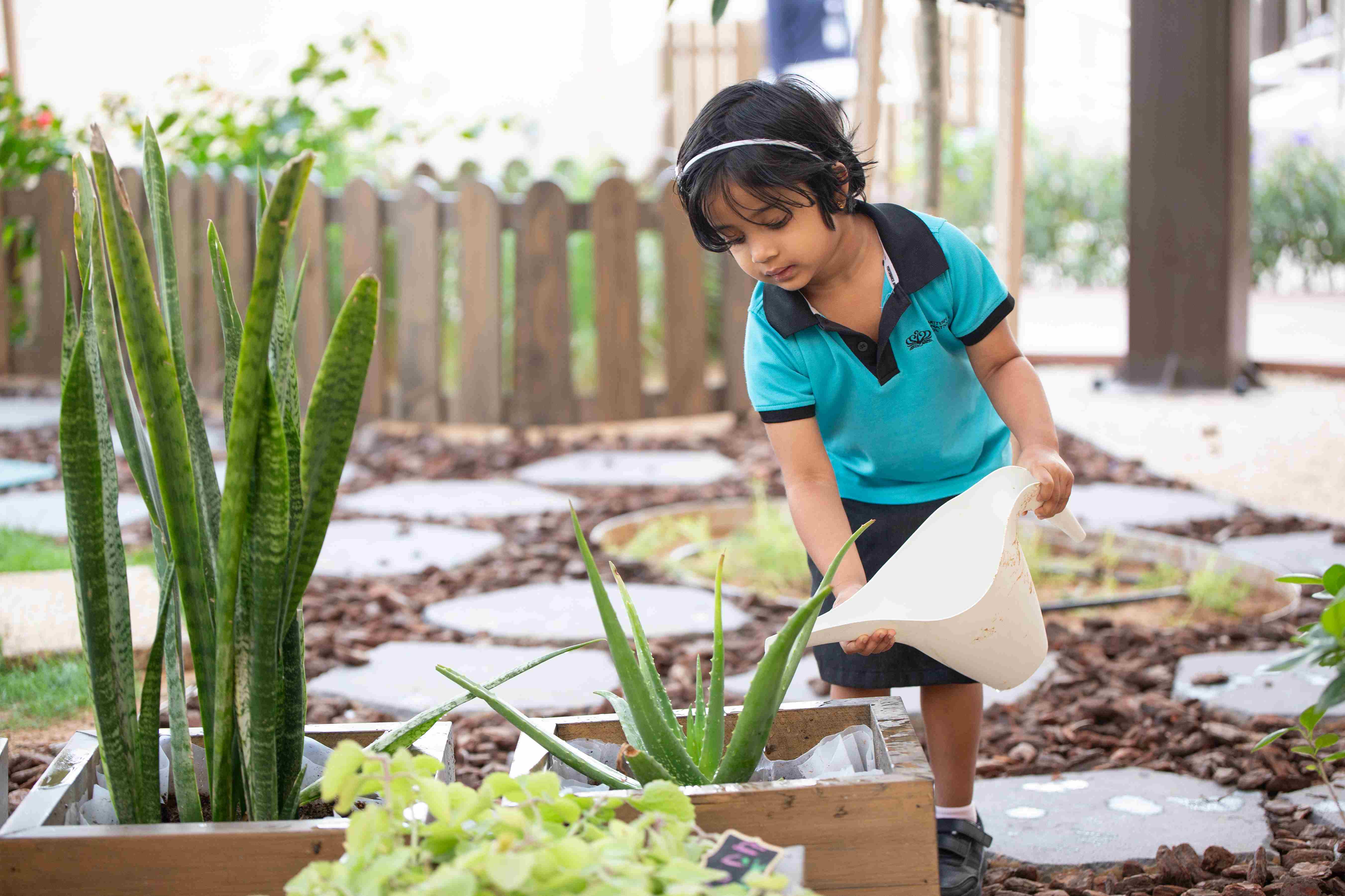 Watering plants at the Eco Edventure at BIS Abu Dhabi