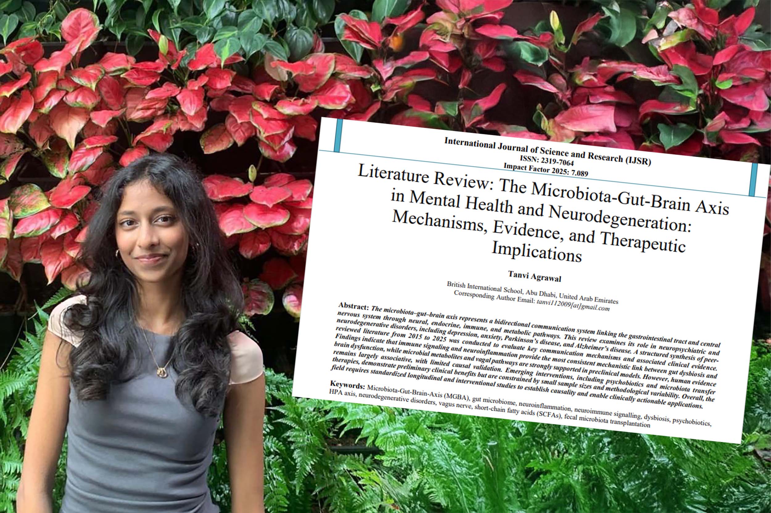 Year 12 British International School Abu Dhabi Student Tanvi Published in IJSR for Microbiota‑Gut‑Brain Research