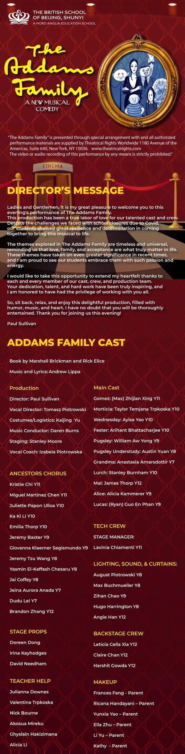 BSB Young Talent on Display - “The Addams Family Musical” - BSB Young Talent on Display The Addams Family Musical