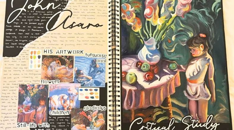 A-level artwork in the form of a notebook