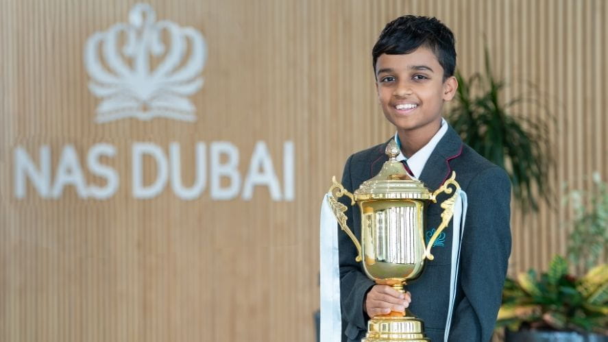 Aadidev Gupta Year 7 Challenge Me winner 2026 holding a trophy at NAS Dubai Aadidev Gupta Year 7 Challenge Me winner 2026 holding a trophy at NAS Dubai