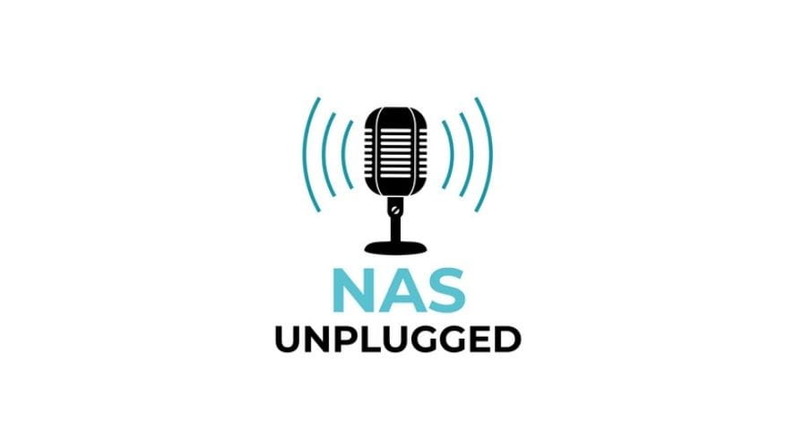NAS Dubai Podcast logo with microphone as image