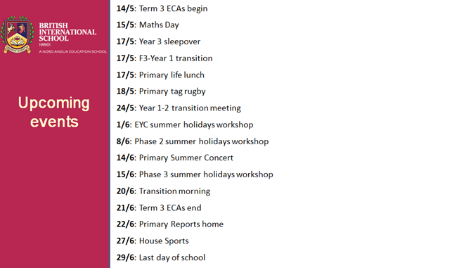 Britist International School Hanoi - Upcoming events