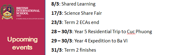 Britist International School Hanoi - Upcoming events