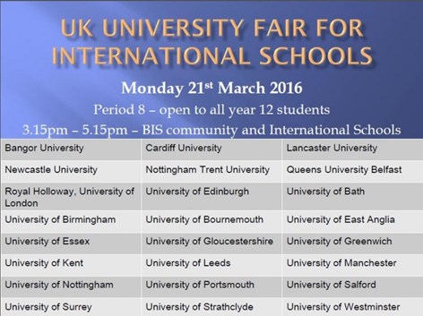 UK University Fair for International Schools March 2016
