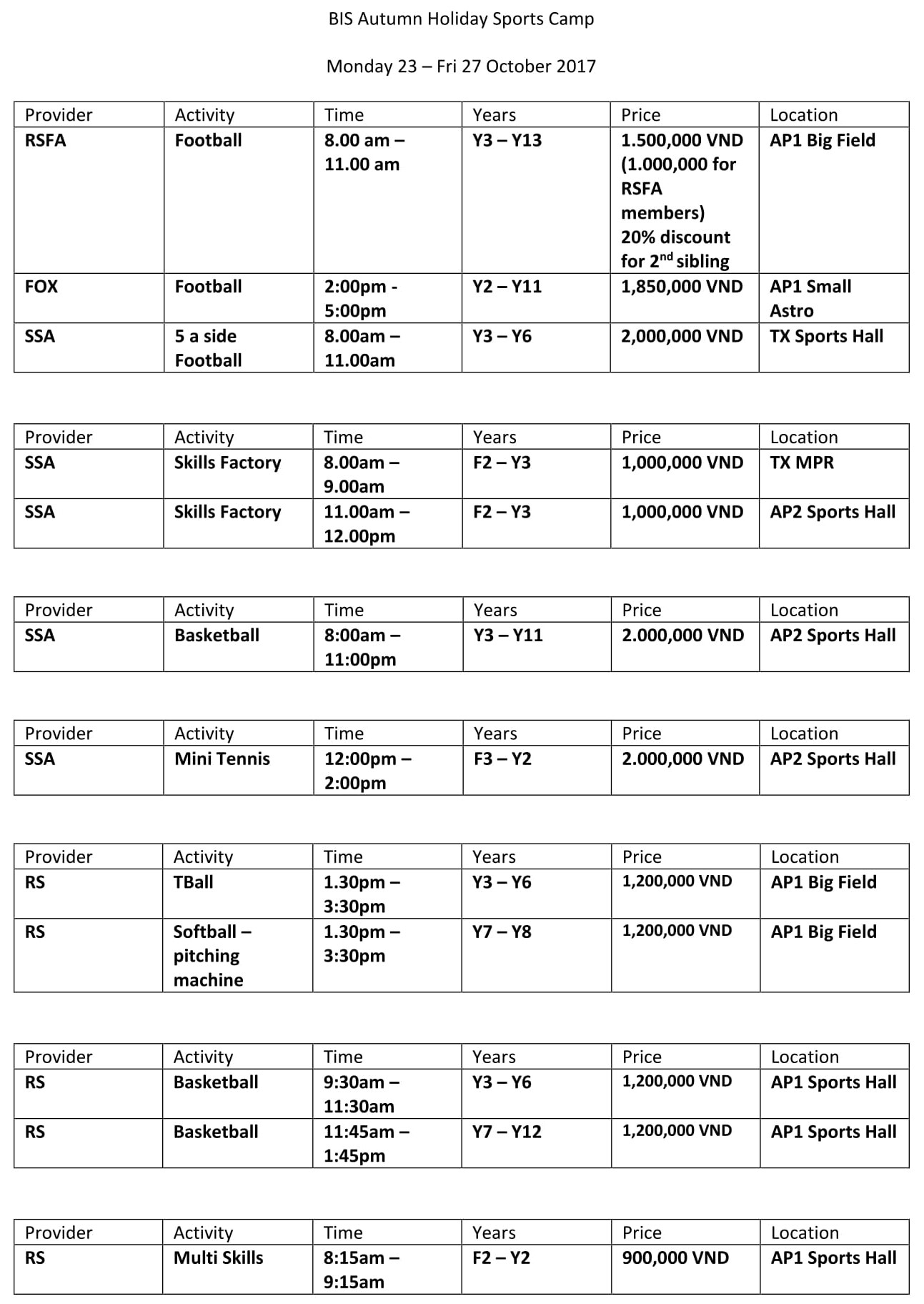 Autumn Holiday Camp Overview 17-1