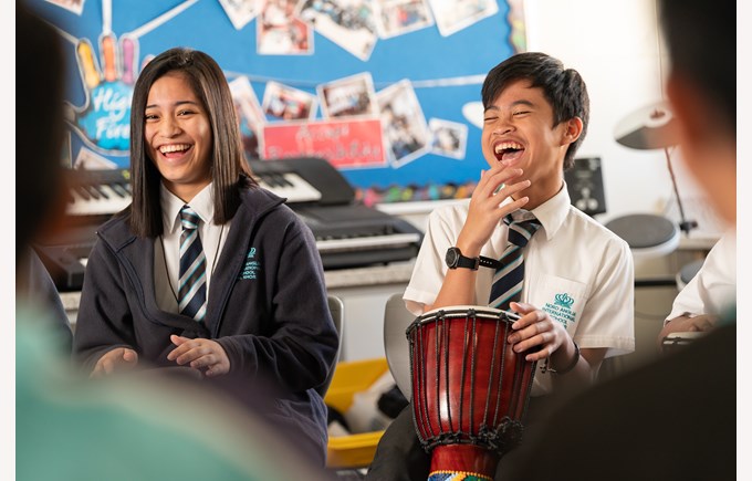 Music students laughing