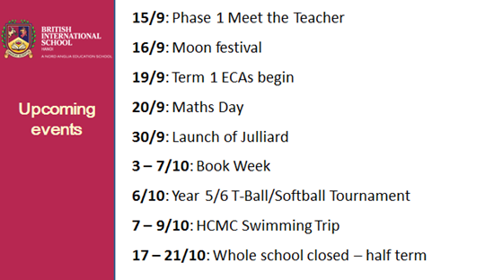 Britist International School Hanoi - Upcoming events