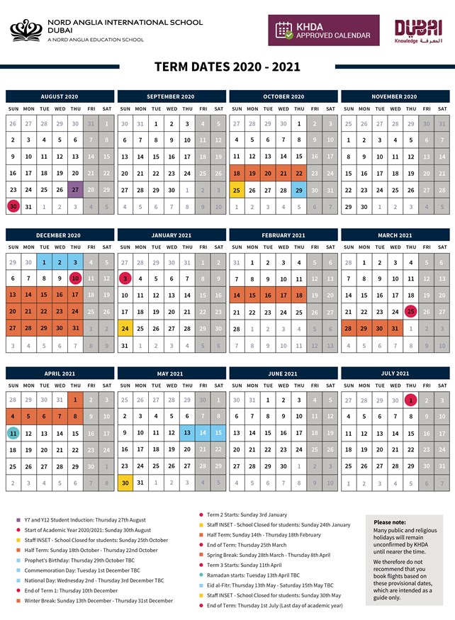 Nord Anglia International School Dubai Calendar