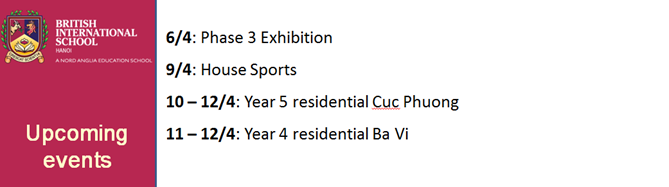 Britist International School Hanoi - Upcoming events