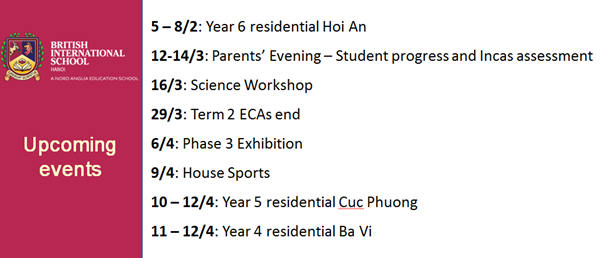 Britist International School Hanoi - Upcoming events