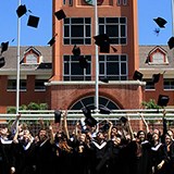 Regents&#39; students throw their mortar boards in celebration