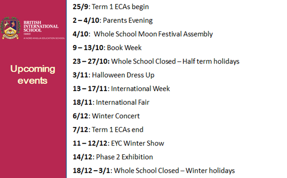 Britist International School Hanoi - Upcoming events