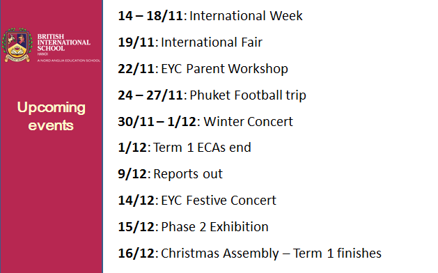 Britist International School Hanoi - Upcoming events