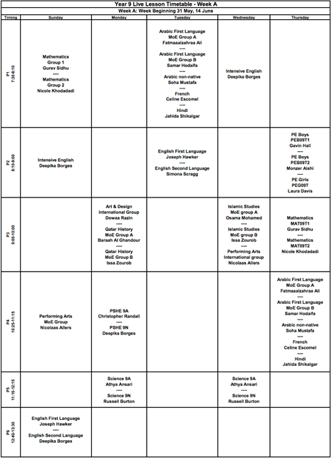 SS VSE Timetable