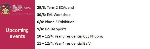 Britist International School Hanoi - Upcoming events