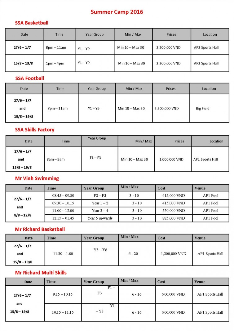 Summer Holiday Programme
