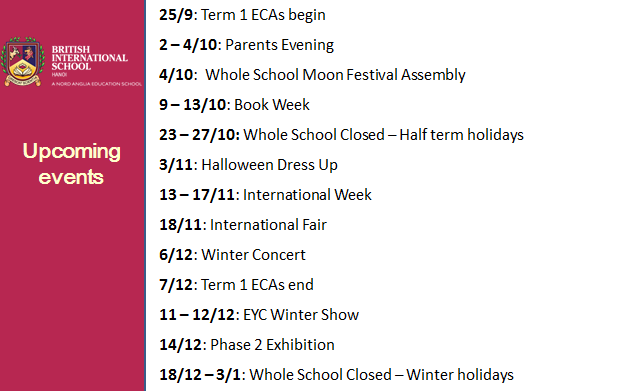 Britist International School Hanoi - Upcoming events