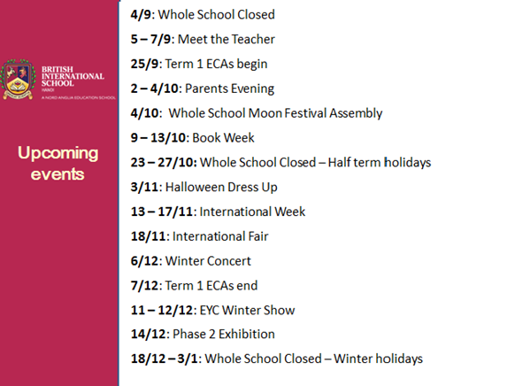 Britist International School Hanoi - Upcoming events