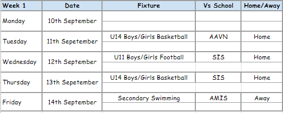 Schedule BVIS HCM 18-19