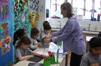 Day one for our Artist-in-Residence, Cornelia Erdmann working with our students.
