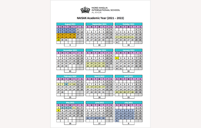 2021 - 2022 Calendar