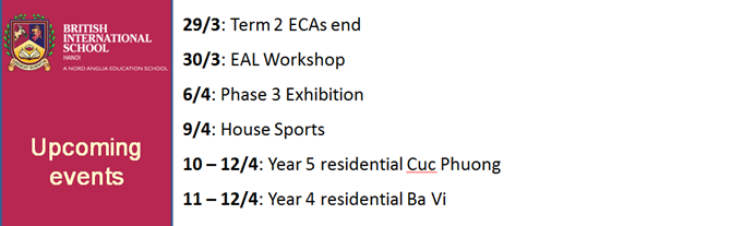 Britist International School Hanoi - Upcoming events