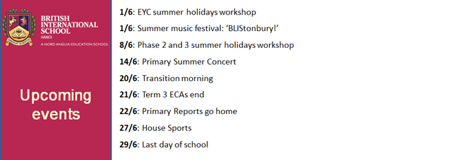 Britist International School Hanoi - Upcoming events