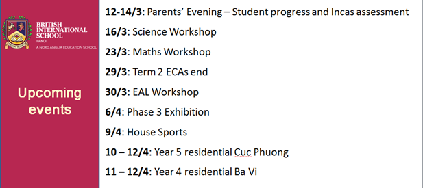 Britist International School Hanoi - Upcoming events