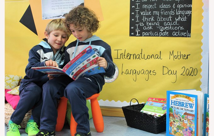 Mother Tongue Language Day Celebrations 2020 Two Primary students reading Hebrew