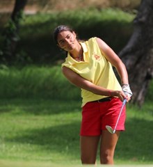 Amateur Spanish golfer Carolina L&#243;pez-Chacarra Coto playing golf in summer 