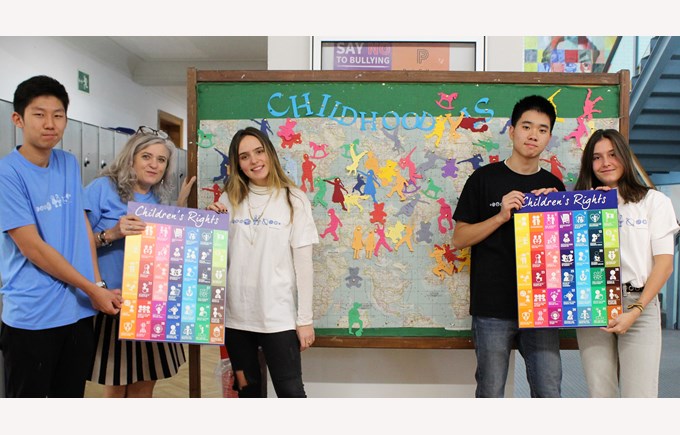 World Children's Day at ICS student council 2019 with children's rights poster