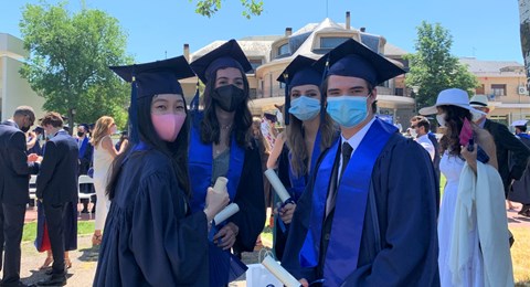 ICS may 2021 graduation ceremony friends mask diploma