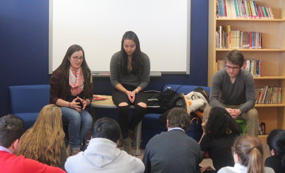 A group of alumni from the Class of 2015 visited with our Boston high school students this week.
